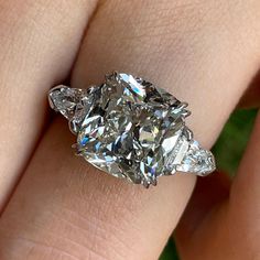 Huge Engagement Rings, Baguette Side Stones, Antique Cushion Cut, Dream Wedding Ring, Trilogy Engagement Ring, Antique Cushion, Wedding Diamond, Estate Ring, Estate Rings