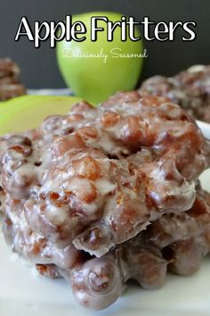 apple fritters are stacked on top of each other