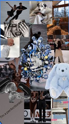 there is a collage with many different things in the photo, including a teddy bear