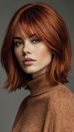 red hair color ideas Auburn Hair Character Inspiration, Bright Red Hair Pale Skin, Redhead Short Hair With Bangs, Dynamic Red Hair, Red Hair Blue Eyes Woman