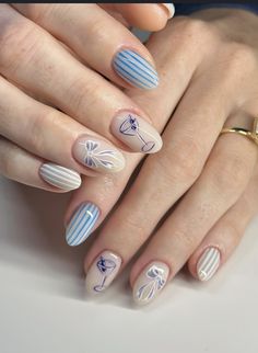 Martini Nails, Oval Nails Designs, Nautical Nails, Nail Art Stripes, Spring Acrylic Nails, Cute Summer Nails, Striped Nails, Nails 2024, Oval Nails