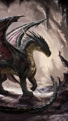 a large dragon standing on top of a rocky hill