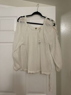 Trendy Fashion Free people boho blouse shirt , Women's Tops Trendy Fall Vacation Blouse, Trendy Fall Blouse For Vacation, Summer Bohemian Tunic Shirt, Trendy Blouse For Vacation In Fall, Elegant Cotton Knit Top For Spring, Chic Shirt With Tie Sleeves For Spring, Trendy Fall Beach Blouse, Casual White Blouse With Boho Collar, Trendy Long Sleeve Blouse For Vacation