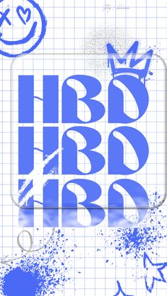 the letters are drawn in blue ink on a piece of paper with squares and dots