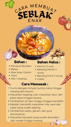 the menu for cara membaat seblak enak is shown in this image