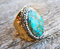 18k over brass, adjustable, hammered band Adjustable Gold Oval Turquoise Ring, Adjustable Gold Turquoise Ring With Oval Shape, Artisan Gold Turquoise Ring, Amazonite Ring, Mama Necklace, Hammered Band, Jewelry Manufacturers, Big Love, Love Ring