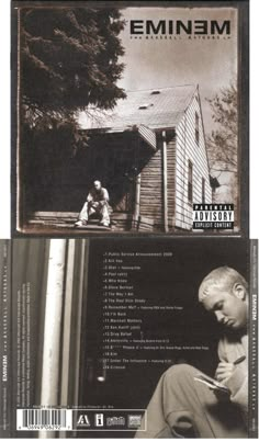 an album cover for emi emim, featuring a man sitting in front of a house