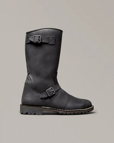 Men's Grain Leather Endurance Motorcycle Boots in Black | Belstaff US Rugged Goodyear Welted Moto Boots For Outdoor, Classic Motorcycle Boots With Round Toe, Classic Round Toe Motorcycle Boots, Rugged Boots With Reinforced Toe For Motorcycling, Classic Motorcycling Boots With Round Toe, Rugged Leather Motorcycle Boots, Classic Outdoor Moto Boots With Vibram Sole, Parka Vest, Wax Jackets