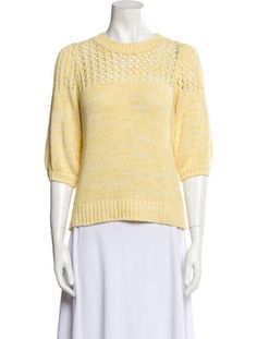 Joie PulloverYellowThree-Quarter Sleeve with Crew NeckDesigner Fit: Sweaters by Joie typically fit true to size. Casual Yellow Spring Sweater, Fitted Yellow Crew Neck Sweater, Yellow Stretch Crew Neck Sweater, Yellow Cotton Summer Sweater, Yellow Cotton Crew Neck Sweater, Casual Yellow Pointelle Knit Sweater, Mustard Crew Neck Knit Top, Mustard Knit Crew Neck Top, Yellow Pointelle Knit Top