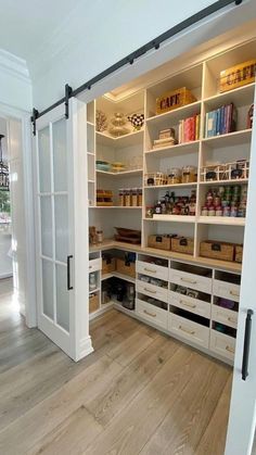 an instagram photo of a pantry with doors open