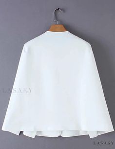 Lasaky - Chic and Stylish No-collar No-button Casual Cape-style Outerwear White Stand Collar Top For Work, White Blouse With Stand Collar And Buttons, White Stand Collar Blouse With Buttons, White Stand Collar Top With Button Closure, Casual Cape, Cape Style, Mid Length, Cape, Dye