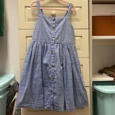 Washed, Hung-Dried. Never Worn. Smocking On Back For Extra Comfort. Casual Cotton Sundress For Playdate, Cute Blue Dress With Buttons, Cute Blue Dresses With Buttons, Sleeveless Dress With Buttons For Dress-up, Casual Blue Dresses For Dress-up, Blue Casual Dresses For Casual Events, Chambray Dress, Cat & Jack, Kids' Dresses