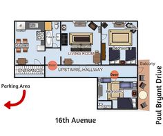 the floor plan for an apartment with two separate rooms