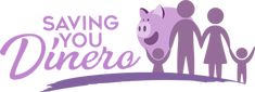 a family with a pig and the words saving you dinero written in purple on a white background