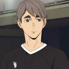 an anime character with grey hair wearing a black shirt