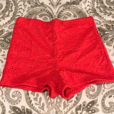 Hot Pink / Red Micro Mini Stretch Shorts Size Small Excellent Condition. No Brand Listed Red Stretch Summer Shorts, Red High Waist Summer Shorts, Red High-waisted Summer Shorts, Fitted Red Shorts For Summer, Red High-waisted Fitted Shorts, Red Fitted High-waisted Shorts, Pink Lace Shorts, Micro Mini, Stretch Shorts