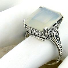 Vintage Estate 8.00 Carat Natural Moonstone Solitaire Filigree Ring. 925 Solid Sterling Silver. Stamped 925. Excellent Condition/Like New. Filigree Ring, Solitaire Ring, Moonstone, Cuff Bracelets, Silver Bracelet, Sterling Silver, Silver