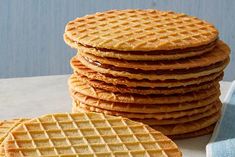 a stack of waffles sitting on top of a table