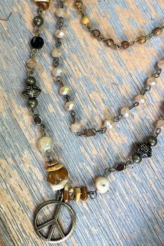 Three layer earth tone beaded necklace. Peace charm. Vibe Tribe, Hippie Vibes, Blouse Tank Top, Hippie Necklace, Bathing Suit Covers, Three Layer, Maxi Dress Party, Earth Tones, Fashion Set