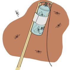 an illustration of a spray can with mosquitoes around it