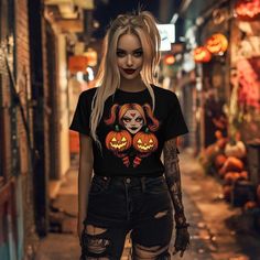 Hair Color And Cut, Halloween Spirit, Halloween T Shirt, Spirit Halloween, Halloween Tshirts, Jack O Lantern, Womens Clothing Tops, Halloween Party, Diving