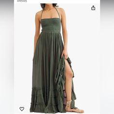 Nwt R.Vivimos Womens Boho Sexy Backless Long Dress Size S Army Green Maxi Vestidos, Streetwear Dress, Backless Long Dress, Flowy Maxi Dress, Solid Color Dress, Backless Maxi Dresses, High Quality Dress, Beach Resort, Evening Attire