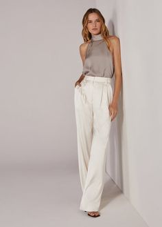 THE SATIN FAVORITE PANT Satin Trousers Outfit, Satin Pants Outfit, Wedding Outfits For Women, Satin Set, Satin Bra, Satin Trousers, Satin Blazer, Ivory Fabric, White Trousers