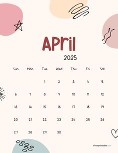 an image of a calendar for the month of apr on a white background with pink and blue