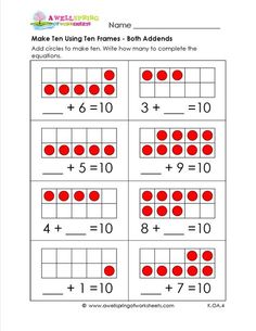 the worksheet for adding ten frames to 10