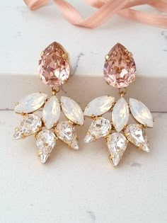 Morganite Earrings, Blush Earrings, White Opal Earrings, Swarovski Crystal Earrings, Swarovski Earrings, Opal Earrings, White Earrings, Bridesmaid Earrings