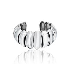 Elevate your style with this ultra-luxe sterling silver cuff, created with a striking dimensional ribbed design in a brightly polished shine. A smooth interior with a dome shape hugs the wrist elegantly when worn, showcasing the unique details of this silver bracelet. An opening on the bottom lends comfort to this artistic bangle, giving it a contemporary glamor with a puffed top. Product Detail :  - High Polished Sterling Silver - Total Weight 69.80 grams - Width 1 1/4 inches - Size : Medium (S Statement Cuff Bracelet, Polish Silver, Wide Cuff, Men's Necklace, Sterling Silver Cuff, Silver Cuff Bracelet, Silver Cuff, Ring Bracelet, Bracelets For Men