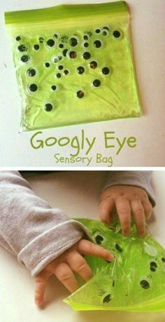 two pictures showing how to use googly eyes in the process of making soapy eyeballs