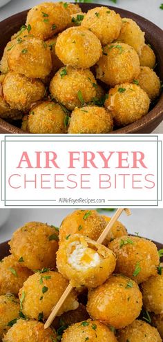 air fryer cheese bites in a bowl with toothpicks and parsley on top