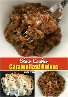 slow cooker caramelized onions are an easy and delicious side dish for any meal