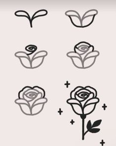 four different types of flowers are shown in this graphic design tool set, including one flower and