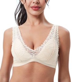 PRICES MAY VARY. 88% Polyamide, 12% Elastane Imported LONGLINE BRALETTE: This all-over floral lace bralette is perfect for when you want to feel comfortable and confident. The sheer scalloped lace edge that looks great under tops or as a crop top. It is made of lightweight, durable, and stretchable polyamide and elastane, which keeps you comfy and beautiful all day. LACE WIRELESS BRA: The wirefree breezy bra has light and soft foam cups for all-day comfort and an strechy under-bust band that will lift the breasts naturally. It also provides a light push-up effect. SUPPORTIVE PADDED BRA: The U shaped back, available for large breasts,gives padded bras additional support, stability without riding up. Wide adjustable shoulder straps prevent slipping and digging into your skin, ensure no gaps White Lace Bralette, Free Bra, Foam Cups, Bridal Event, Lounge Lingerie, Full Coverage Bra, Wireless Bra, Plunge Bra, Padded Bra