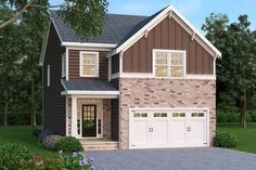 this is an artist's rendering of a two - story, brick and stone home