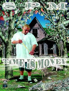 a man standing next to a tree in front of a house with money all over it