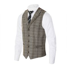 Gioberti Men's 5 Button Tailored Collar Slim Fit Formal Herringbone Tweed Suit Vest, Formal Tweed Suit Vest, 5 Buttons, Fully Lined Interior, Satin Back, Adjustable Back Strap, 2 Pockets Slim Dress Pants, Tweed Suit, Slim Fit Dress Pants, Herringbone Tweed, Tweed Suits, Slim Fit Dresses, Brown Plaid, Suit Vest, Fitted Trousers