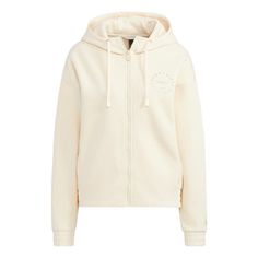 (WMNS) adidas Hoodie 'White' HZ7035 Casual Adidas Logo Fleece Hoodie, Sporty Cream Sweatshirt With Double-lined Hood, White Adidas Athleisure Outerwear, White Adidas Logo Sweatshirt For Sports, White Adidas Logo Cotton Sweatshirt, White Adidas Logo Sweatshirt In Athleisure Style, White Adidas Logo Sweatshirt For Streetwear, Spring Adidas Logo Sportswear Sweatshirt, Adidas Logo Sportswear Sweatshirt For Spring