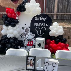 mickey mouse themed birthday party with balloon decorations