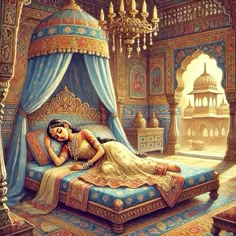 a painting of a woman laying on top of a bed