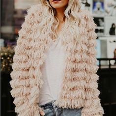 Faux Fur Women Shaggy Jacket Coat Warm Winter Fits True To Size Cozy Long Spring Coat, Trendy Faux Fur Outerwear For Spring, Casual Beige Faux Fur Outerwear, Trendy Beige Faux Fur Outerwear, Shaggy Jacket, Fur Coat Vintage, Coat Outfit, Fur Coats Women, Cooler Look