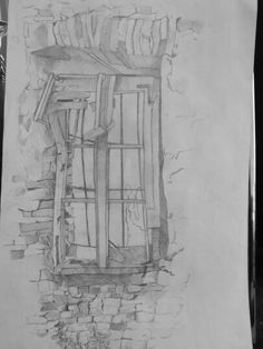 a drawing of a window on a piece of paper next to a pen and ink