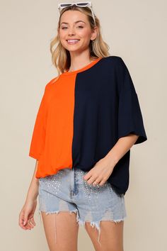 An alluringly cozy over sized knit top with a jubilant palette of hues, ready to elevate your game day or any day ensemble. Its classic round neck design exudes effortless chicness while keeping you snugly warm. So whether you're cheering for your favorite team or simply running errands, this multi-color masterpiece is the perfect choice for a fashion-savvy individual like you. Great for game day, back to school. school pride, football games, college life, beach wear, sorority rush, lake day. Sorority Rush, Boutique Trends, School Pride, Beach Wears, Medium Blue, Blue Orange, Neck Designs, Running Errands, Favorite Team