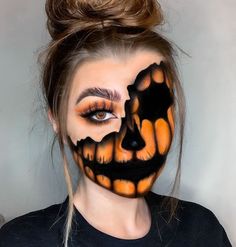 Halloween Pumpkin Makeup Ideas, Pumpkin Makeup Ideas, Pumpkin Face Paint, Face Paint Ideas, Scary Pumpkin Faces, Halloweenský Makeup, Holloween Makeup, Halloween Decor Diy, Creepy Halloween Makeup