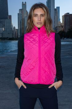 Due to popular demand, the Golftini Wind Vest now comes in a rich, vibrant hot pink! The high-end quilted fabric is soft and lightweight, yet durable. Wear this solid vest with your favorite Golftini skort to complete your look. Golf Vest, Quilted Fabric, Quilted Vest, Ladies Golf, Quilt Fabric, Golf Course, Accessories Shop, Front Zipper, Hot Pink