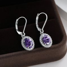 70% Off!Purple Gemstone Silver Dangle Drop Hook Earrings *Please Note That The Gem Stone Is Lab-Created* *Please Note That The Setting Is Silver Plated* Main Stone Color: Purple Closure: Leverback New ! Purple Sterling Silver Drop Crystal Earrings, Silver Amethyst Drop Earrings, Silver Amethyst Drop Crystal Earrings, Luxury Earrings, Jewelry Luxury, Silver Plated Jewelry, Gem Stone, Hook Earrings, Teardrop Earrings