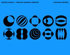 the identity system and abstract symbols collection is shown in black on a blue background,