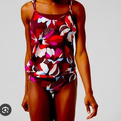 Gorgeous Tropical Print Tankini. Super Flattering. Comfortable And Cute. Sporty Sleeveless Tankini For Spring, Sporty Sleeveless Spring Tankini, Pink Sleeveless Tankini For Swimming, Pink Stretch Tankini With Built-in Bra, Pink Sleeveless Tankini For Workout, Sporty Fitted Pink Tankini, Casual Multicolor Sports Tankini, Pink Athleisure Swimwear With Built-in Bra, Red Stretch Tankini For Sports